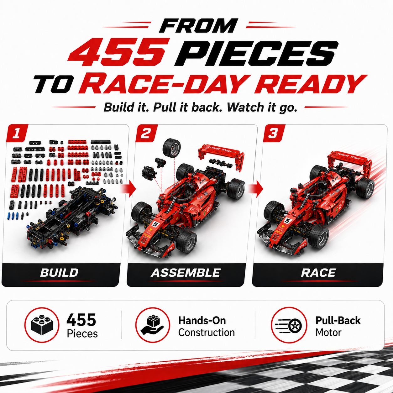 ApexRacer™ – 455 Piece Formula Racing Car Building Set