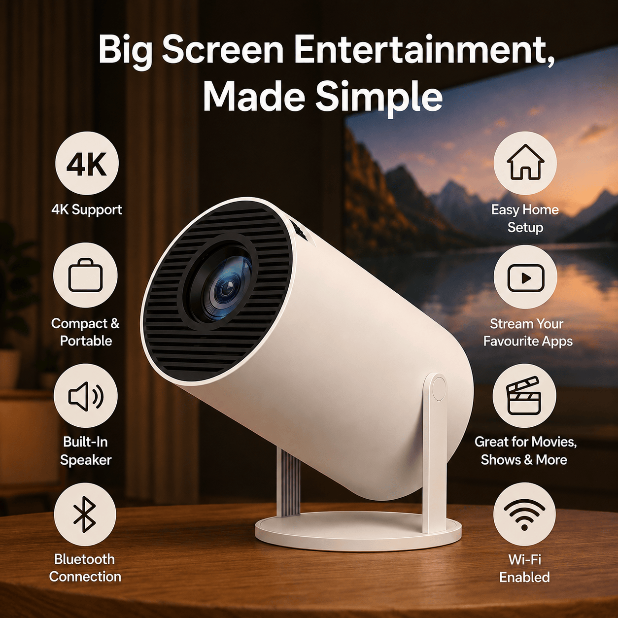 WallCinema™ Pro – Portable Smart Projector with 4K Support