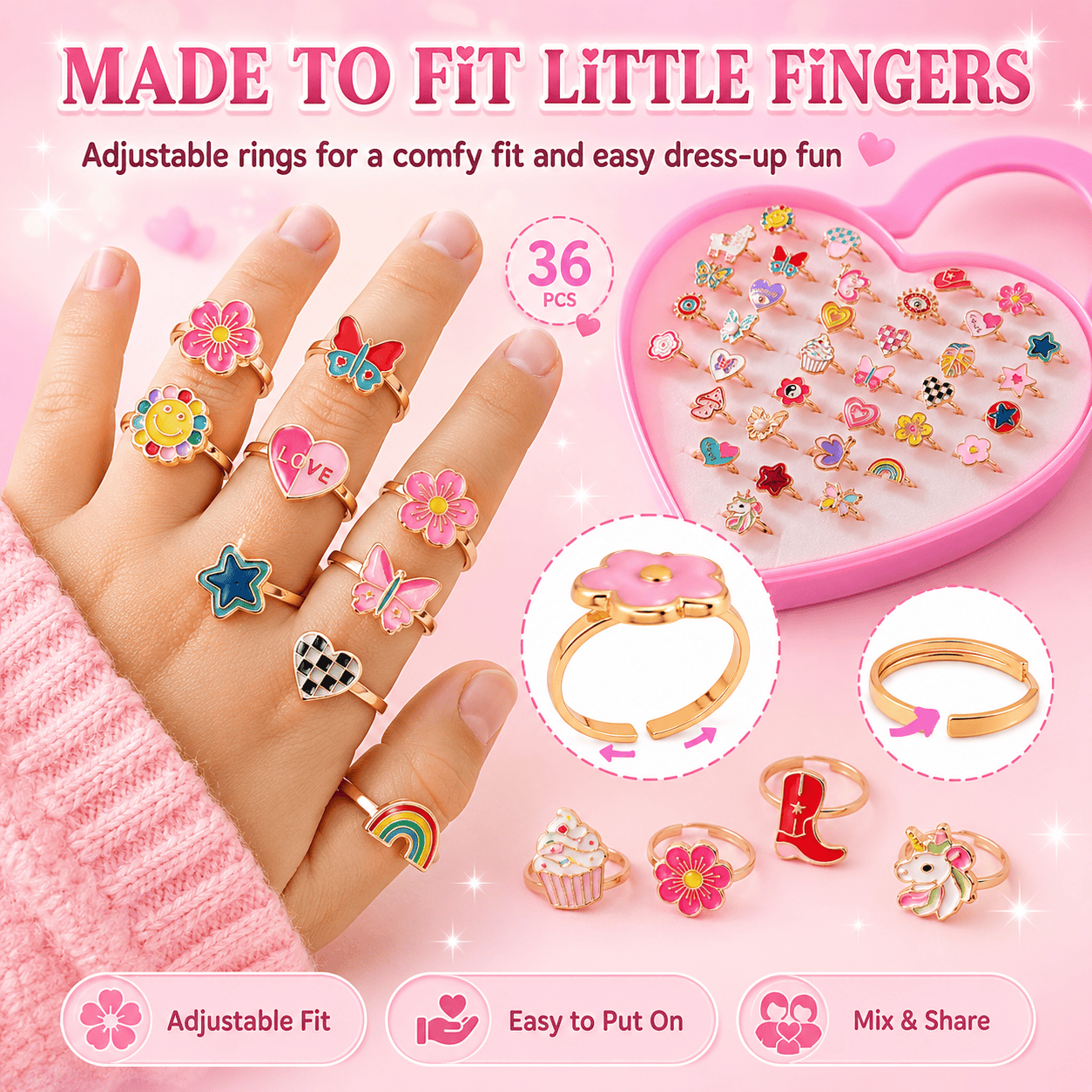CharmRings™ – 36pc Dress-Up Ring Set