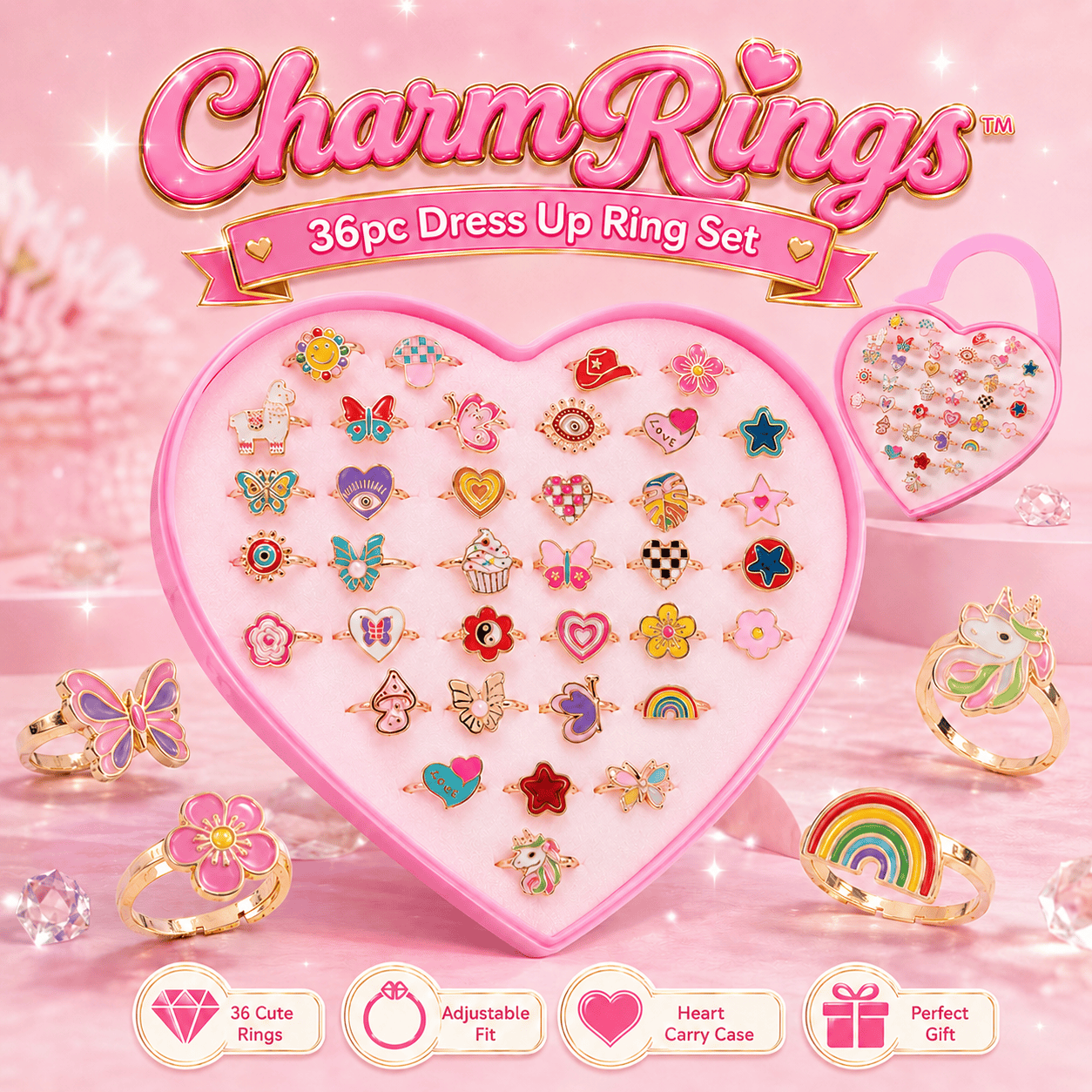 CharmRings™ – 36pc Dress-Up Ring Set